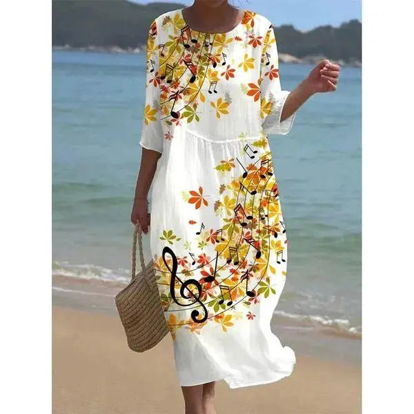 Women's floral A-line knee-length dress in blue pink green soft pattern elegant versatile fit