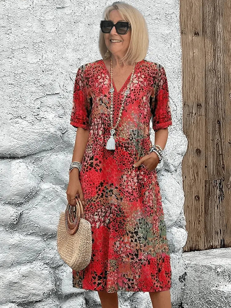 Women's floral midi dress breezy relaxed silhouette with delicate print perfect for summer occasions