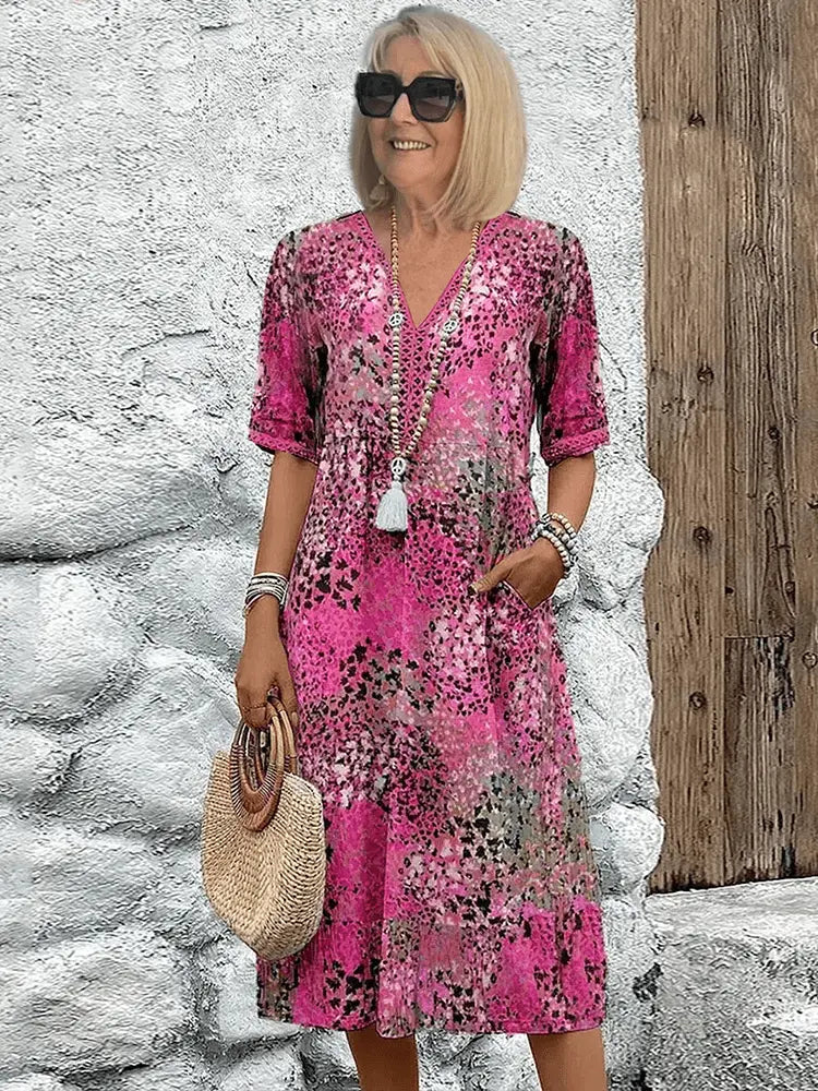 Women's floral midi dress breezy relaxed silhouette with delicate print for summer casual-elegant style