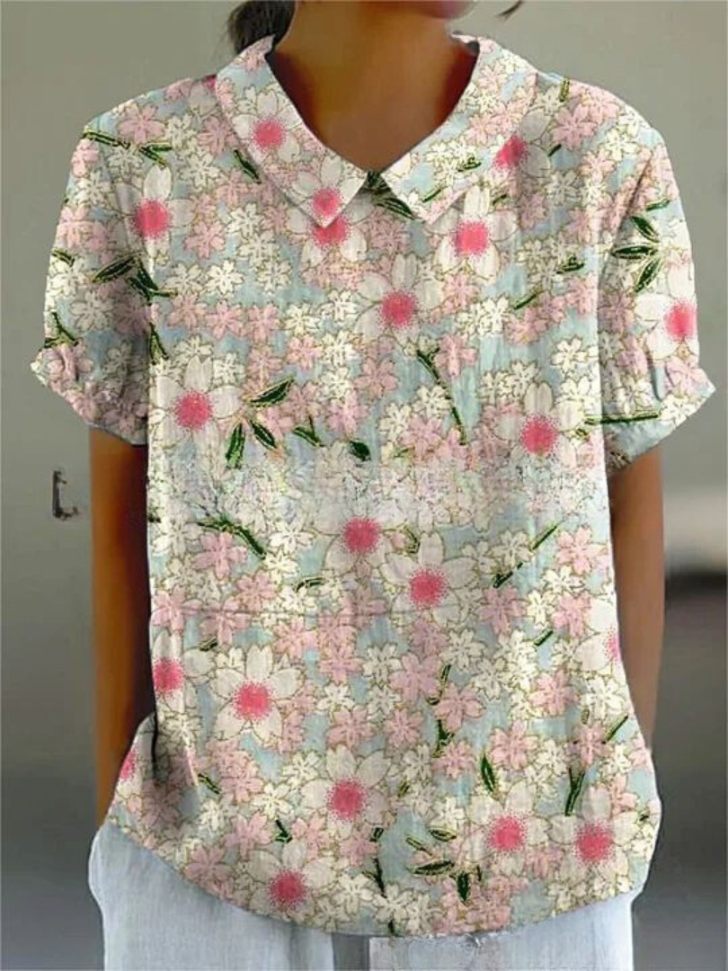 Women's loose-fit floral print blouse, lightweight breathable fabric in soft feminine colors