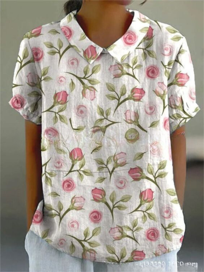 Women's loose-fit floral print blouse, lightweight breathable fabric in soft feminine colors
