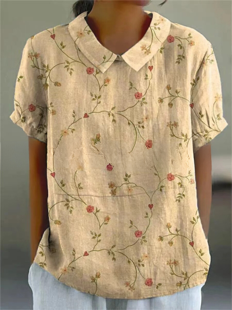 Women's loose fit floral print blouse, lightweight breathable fabric for relaxed feminine style
