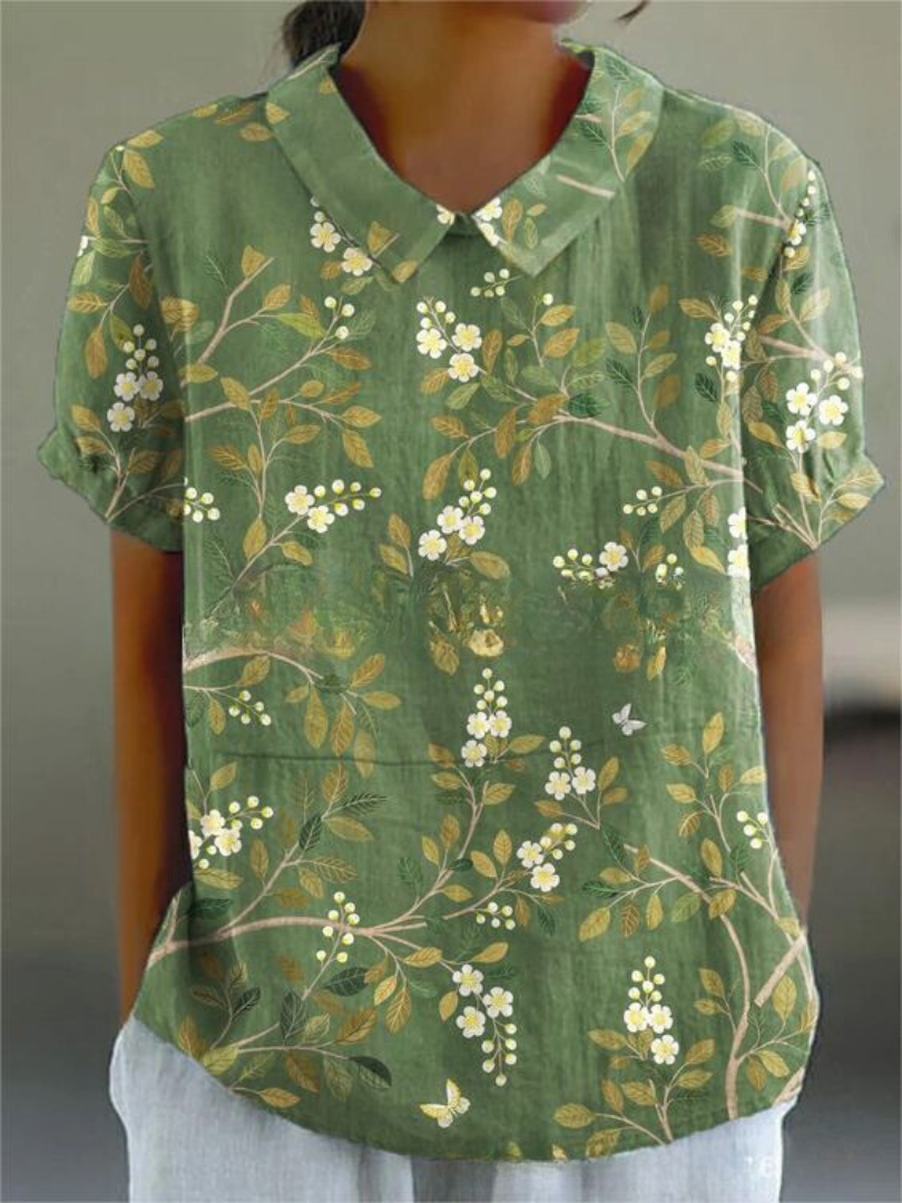 Women's loose-fit floral print blouse, lightweight breathable fabric in soft feminine colors