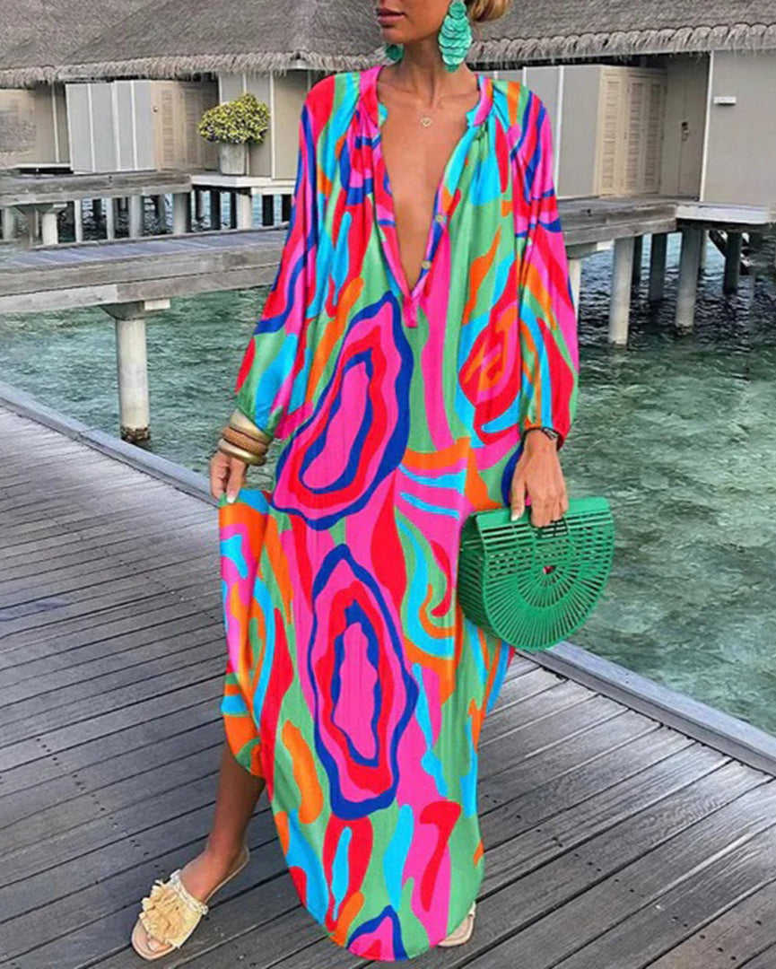 Dorinne boho long casual dress women lightweight airy sleeves relaxed fit flowy spring style