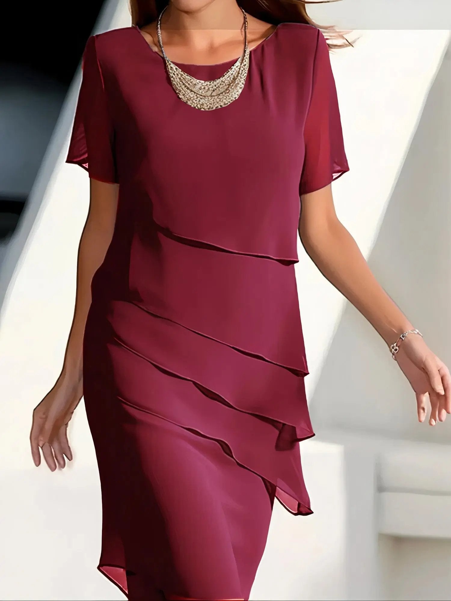 Arya Tiered Chiffon Dress for Women Flowing Silhouette Elegant Wedding