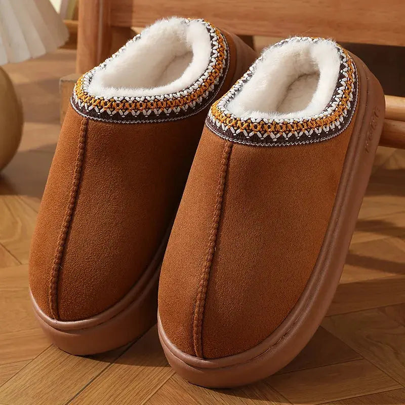 Women's fluffy plush slippers in cozy open-toe style with non-slip sole for indoor lounging