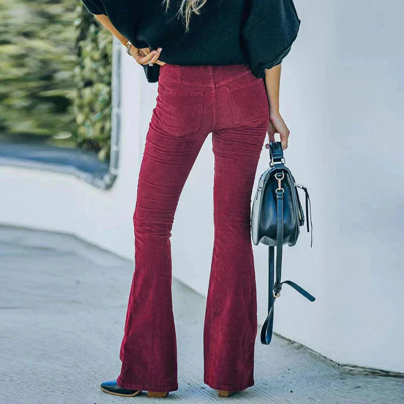 Women's velvet flared pants retro 70s chic tailored fit with luxurious soft fabric and timeless elegance