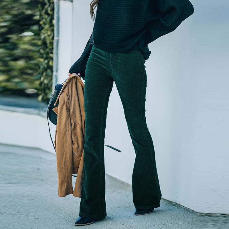 Women's velvet flared pants retro 70s silhouette tailored fit with luxurious soft fabric