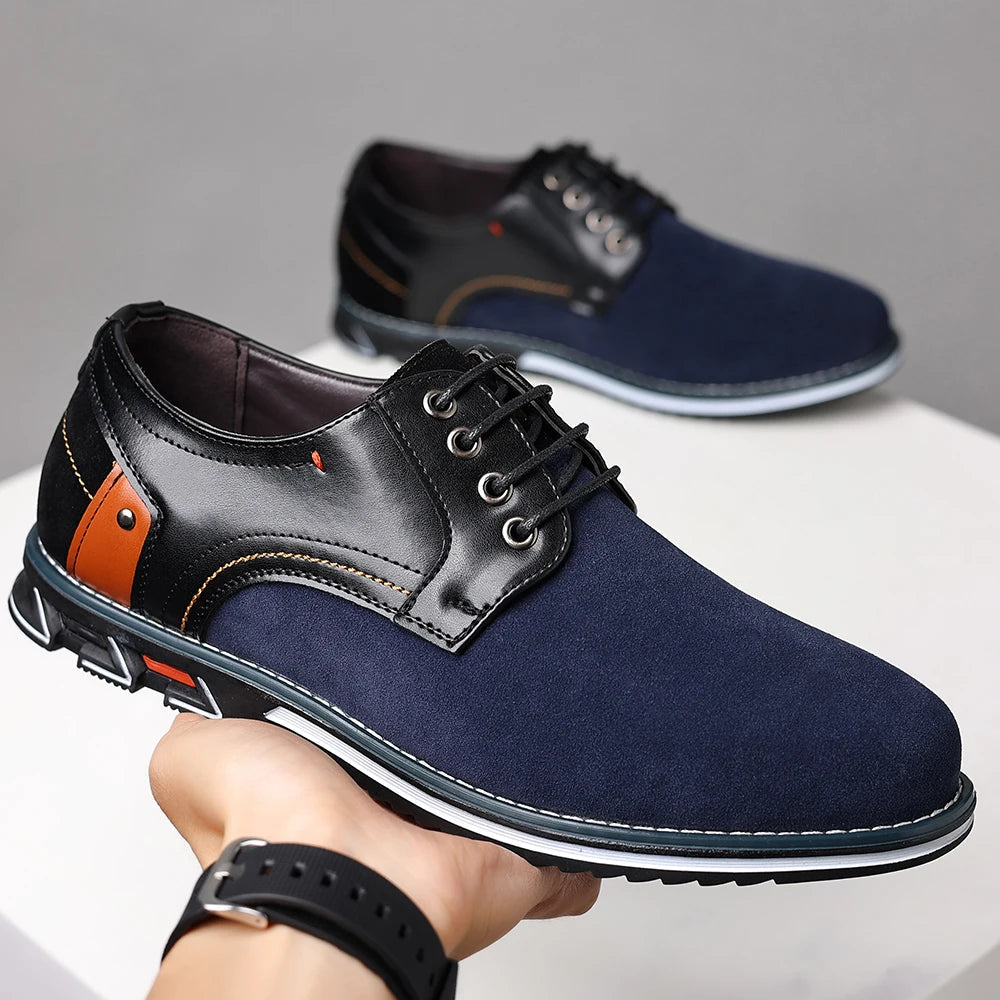 Urbann-Vibe Ford sneakers suede front contrast leather heel color-block mixed-texture urban style
