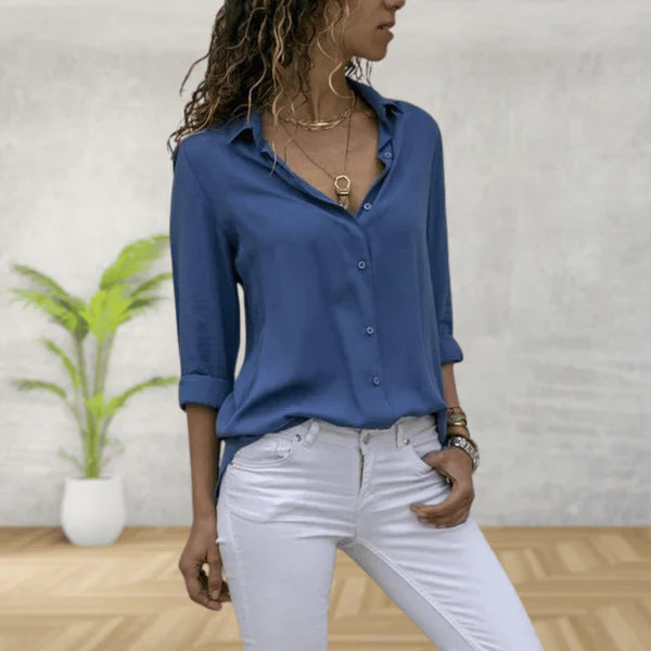 Women's professional white office blouse, elegant slim-cut easy-care shirt with timeless design