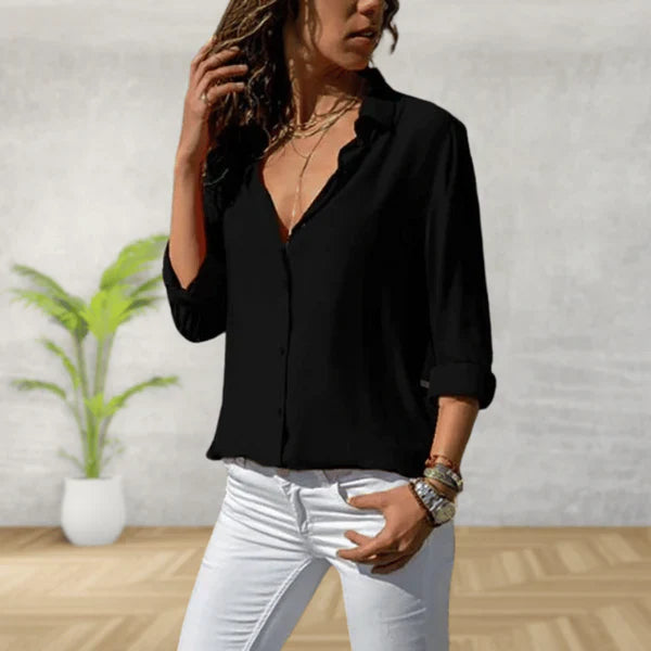 Women's professional white office blouse, slim-fit easy-care shirt with timeless clean silhouette