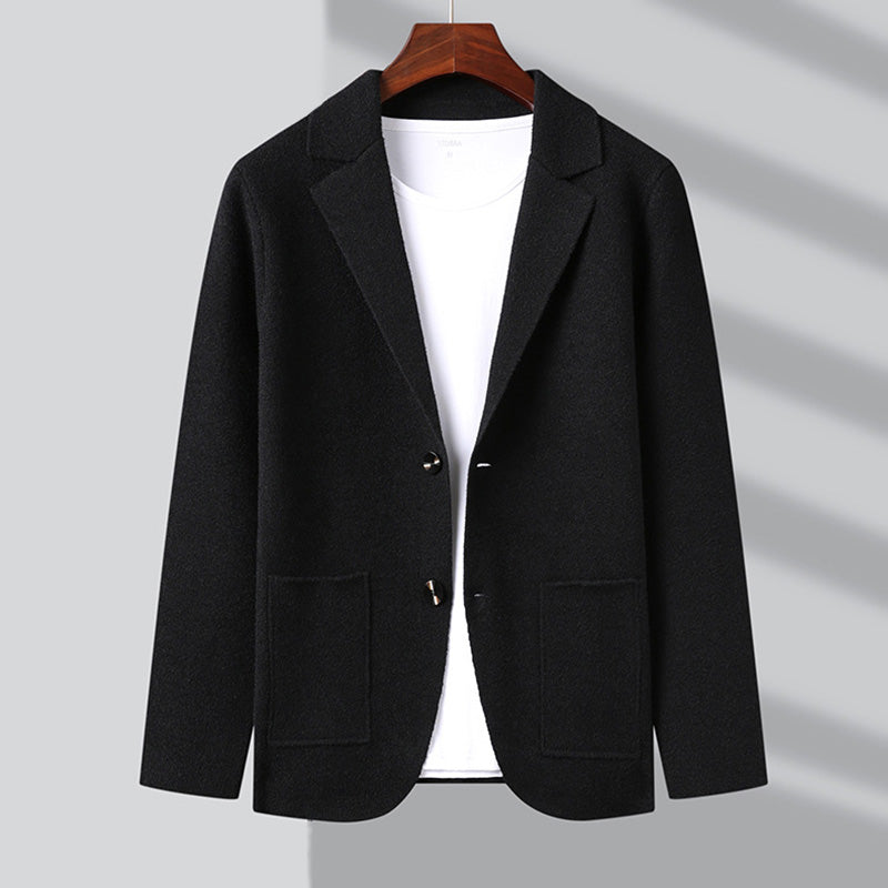 François Blanchet men's classic charm cardigan refined layering piece with turn-down collar and decorative pockets