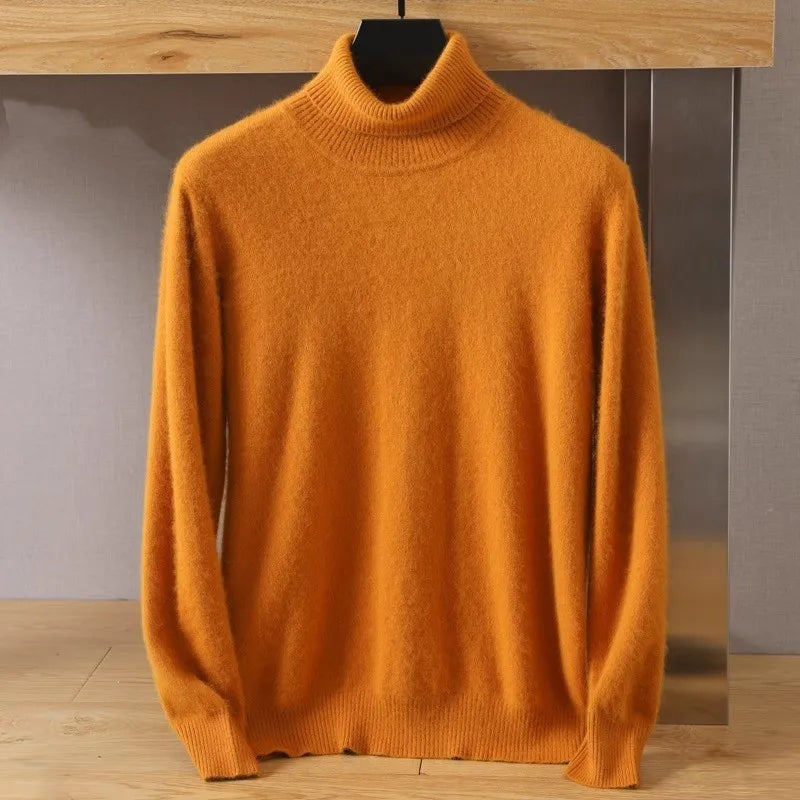 Ivory velvet turtleneck sweater minimalist slim fit wool blend cold weather elegance