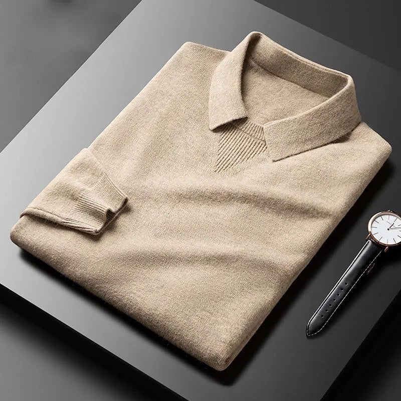 François Blanchet lightweight wool blend sweater turn-down collar slim fit neutral professional knitwear