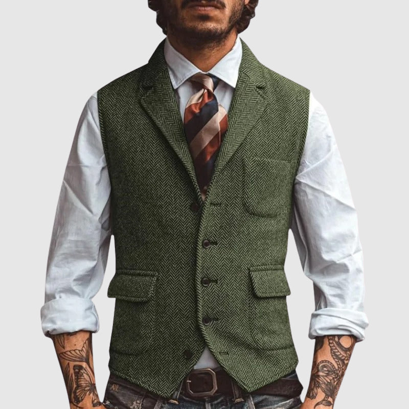 François Blanchet slim fit herringbone vest in neutral tones, tailored for grooms and formal events