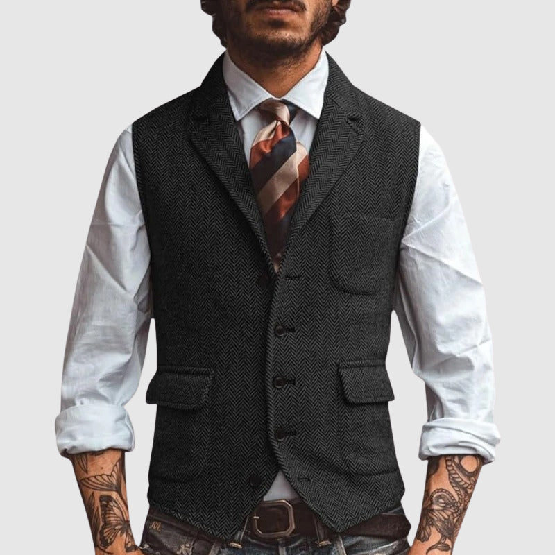 François Blanchet slim fit herringbone vest for grooms, versatile smart casual formal wear with textured pattern