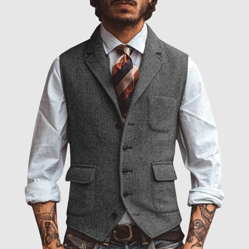 François Blanchet slim fit herringbone vest for grooms, versatile smart casual formal wear