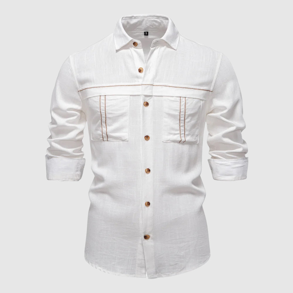 François Blanchet Horizon men's white linen shirt relaxed fit full button breathable lightweight elegance