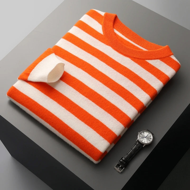 François Blanchet striped cashmere crewneck sweater in classic multicolor knit with luxe soft finish
