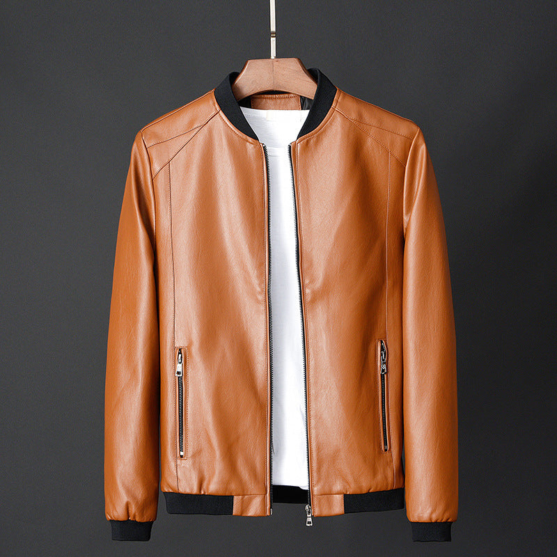Men's black PU leather moto jacket slim fit with bold Vortex stitching detail