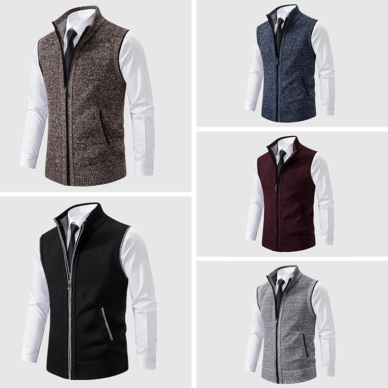 Men's wool blend zip-up sweater vest sleeveless casual layering piece with zipper closure