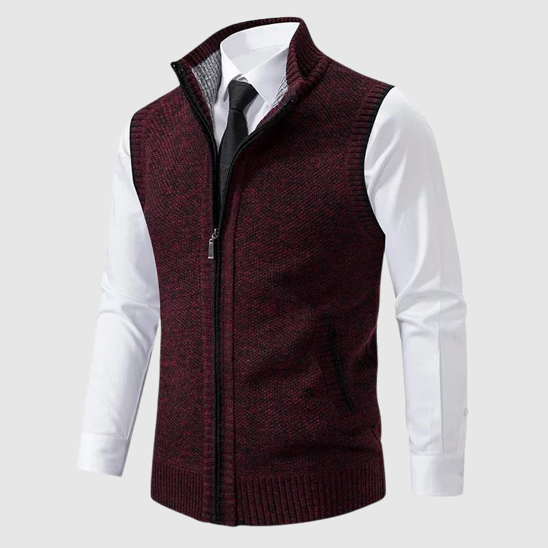 Men's wool blend zip-up sweater vest sleeveless casual layering piece with zipper closure