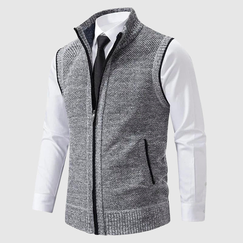 Men's wool blend zip-up sweater vest sleeveless casual layering piece with zipper closure