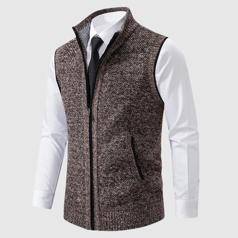 Men's Carter zip-up sweater vest wool blend regular fit turn-down collar sleeveless layering essential