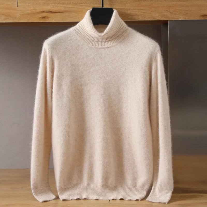 Deep burgundy velvet turtleneck sweater minimalist slim-cut wool blend with subtle sheen detailing