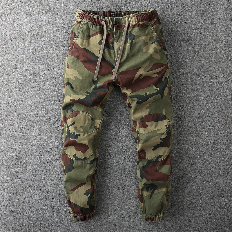 Men's camo jogger pants relaxed fit streetwear with elastic waistband in camouflage print
