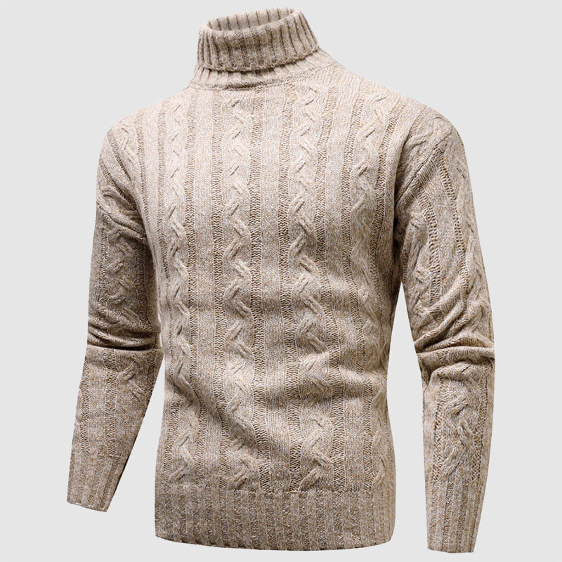 Men's cable knit turtleneck sweater regular fit, classic textured pattern for warmth and layering