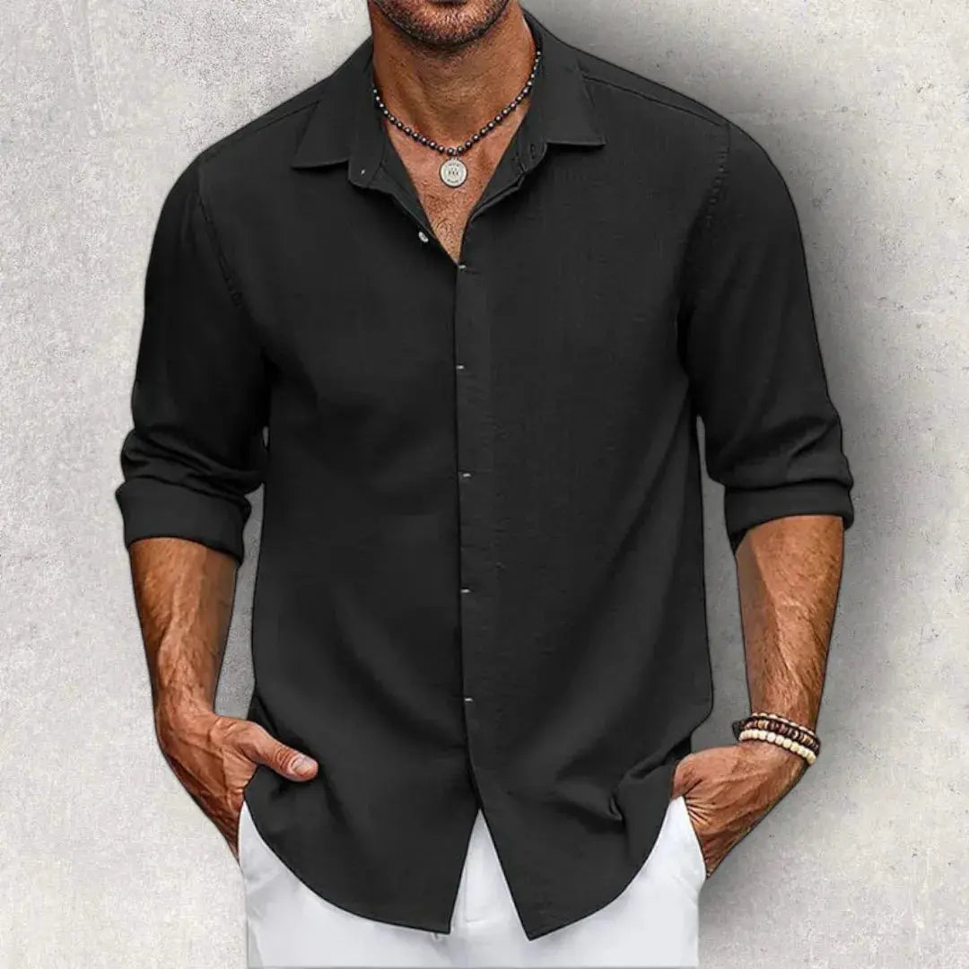 Frank Caruso slim fit white cotton-linen shirt classic spread collar breathable modern silhouette