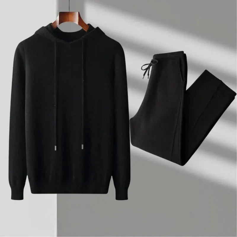 Heather gray merino wool hoodie and jogger set with modern slim fit and moisture-wicking comfort