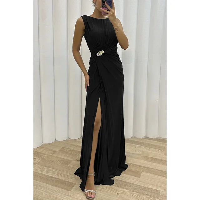 Valentina yellow-green maxi evening gown with flowing silhouette, vibrant hue for special occasions