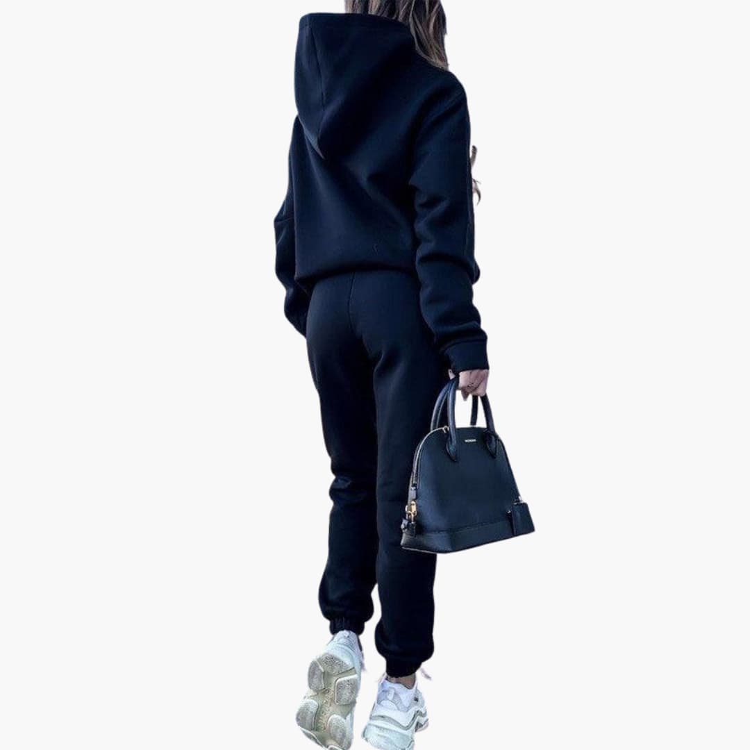 Women's athleisure tracksuit set hoodie with kangaroo pocket and elastic waistband cozy two-piece