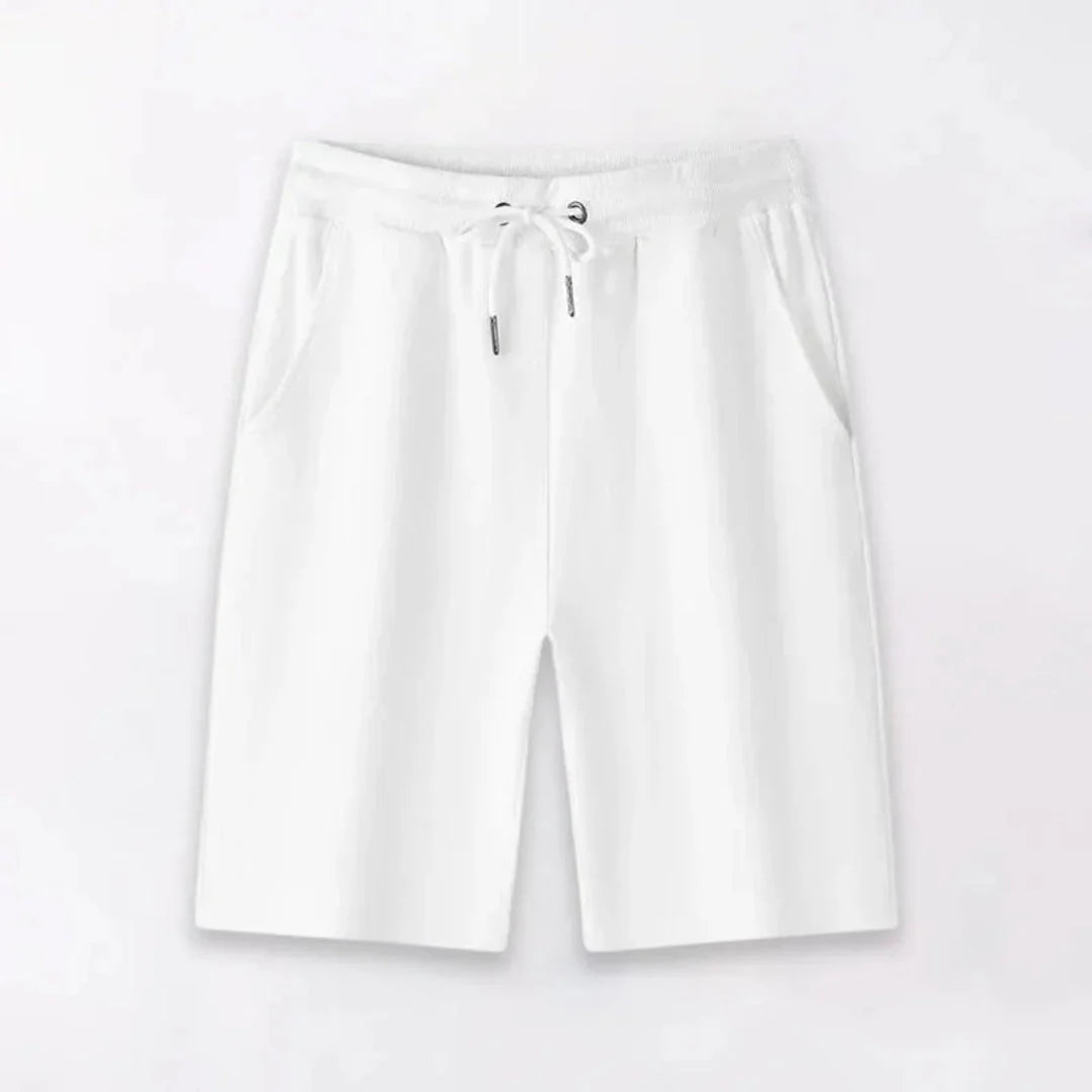 Men's lightweight gray drawstring shorts with breathable cotton-blend fabric and side pockets