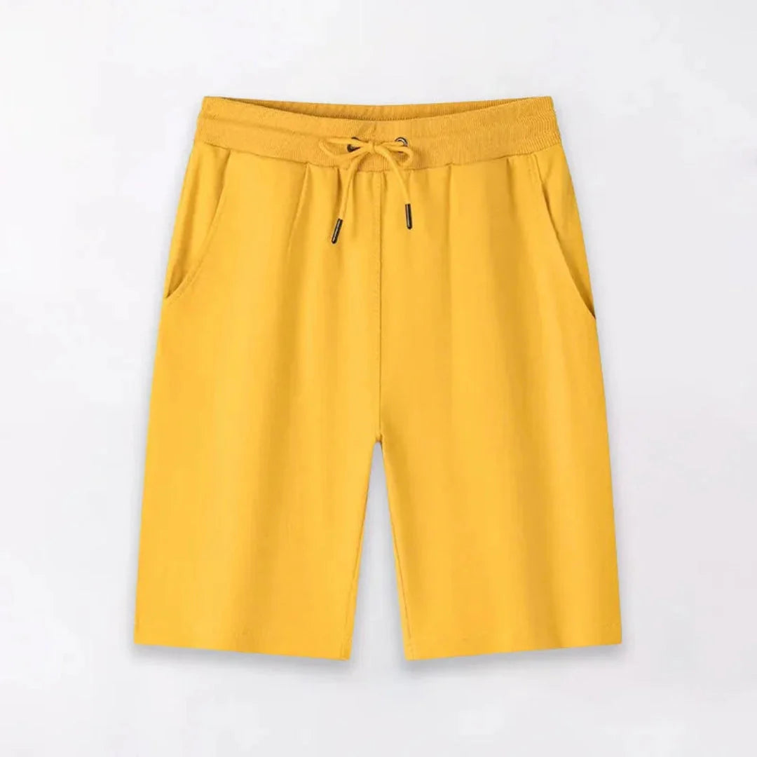 Men's lightweight navy blue drawstring shorts breathable cotton-blend with side pockets casual fit