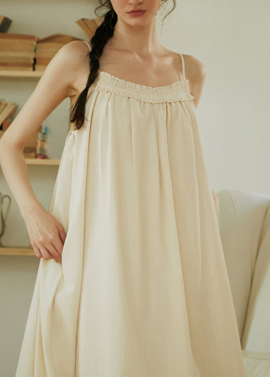 Robe d'été à bretelles spaghetti en coton à volants, couleur abricot français - Urbann-Vibe