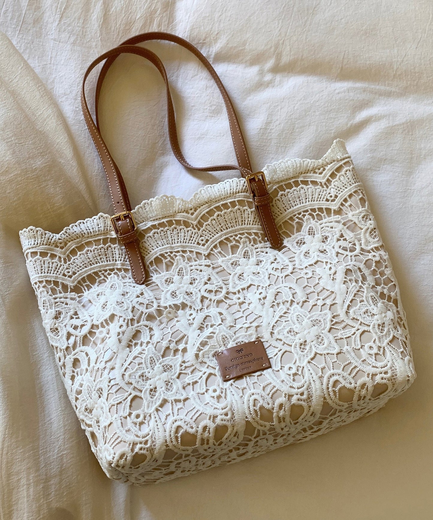 Sacs à bandoulière en dentelle beige français de grande capacité - Urbann-Vibe