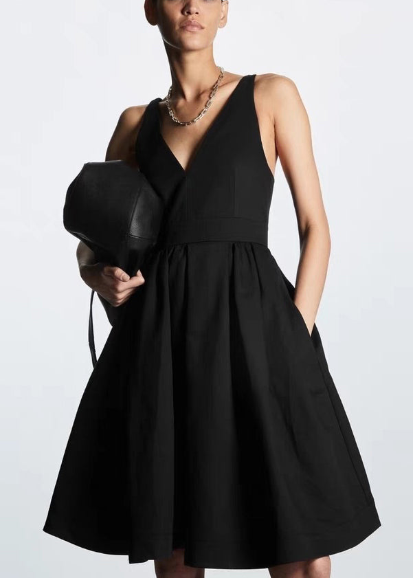 Robe de soirée d'été en lin noir à ourlet extra large - Urbann-Vibe