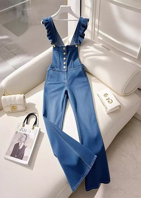Combinaison salopette en jean bleu français à volants pour l'automne - Urbann-Vibe