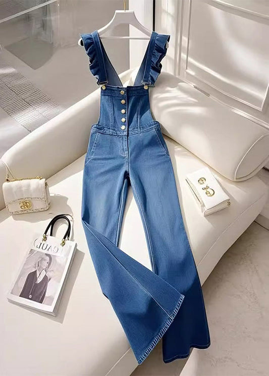 Combinaison salopette en jean bleu français à volants pour l'automne - Urbann-Vibe