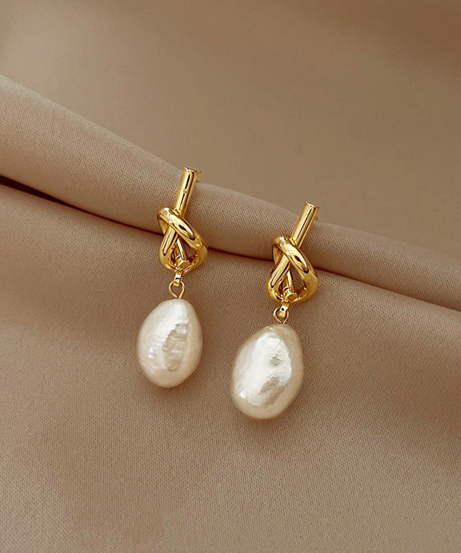 Boucles d'oreilles pendantes asymétriques en alliage de cuivre et or français avec perles - Urbann-Vibe