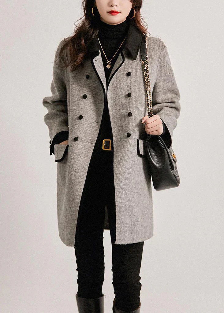 Women's wool blend double-breasted notched collar mid-thigh coat relaxed fit stylish warmth