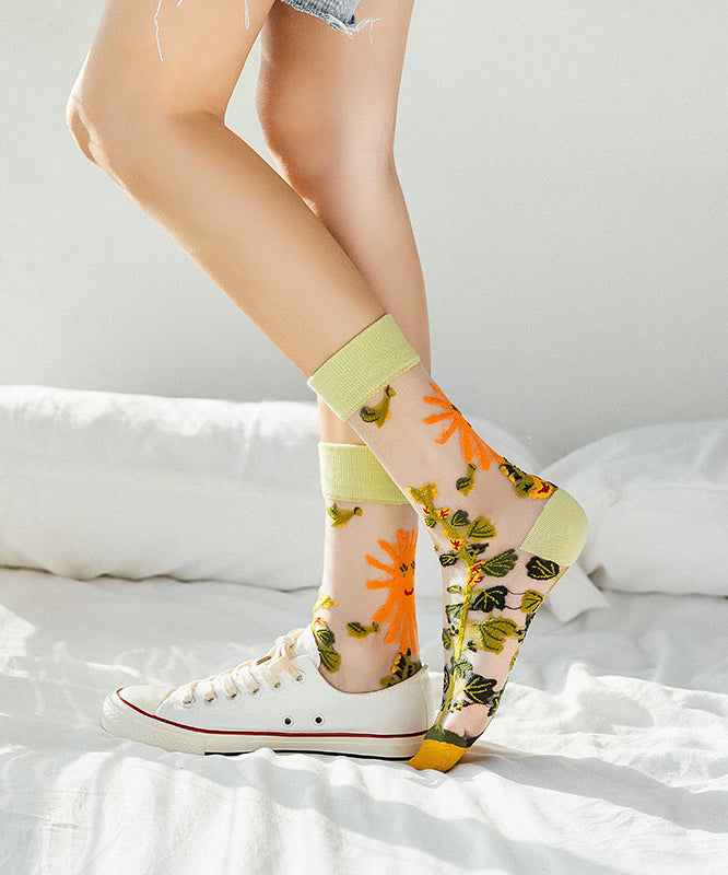 Chaussettes mi-mollet en maille transparente jacquard de style français - Urbann-Vibe