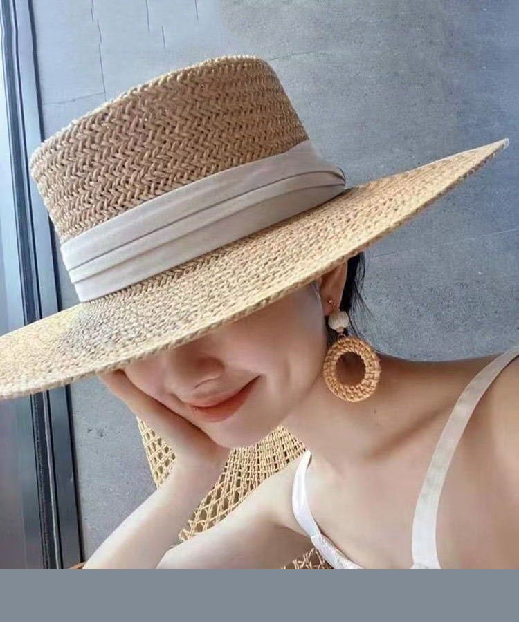 Chapeau cloche en paille kaki tissé de style français - Urbann-Vibe