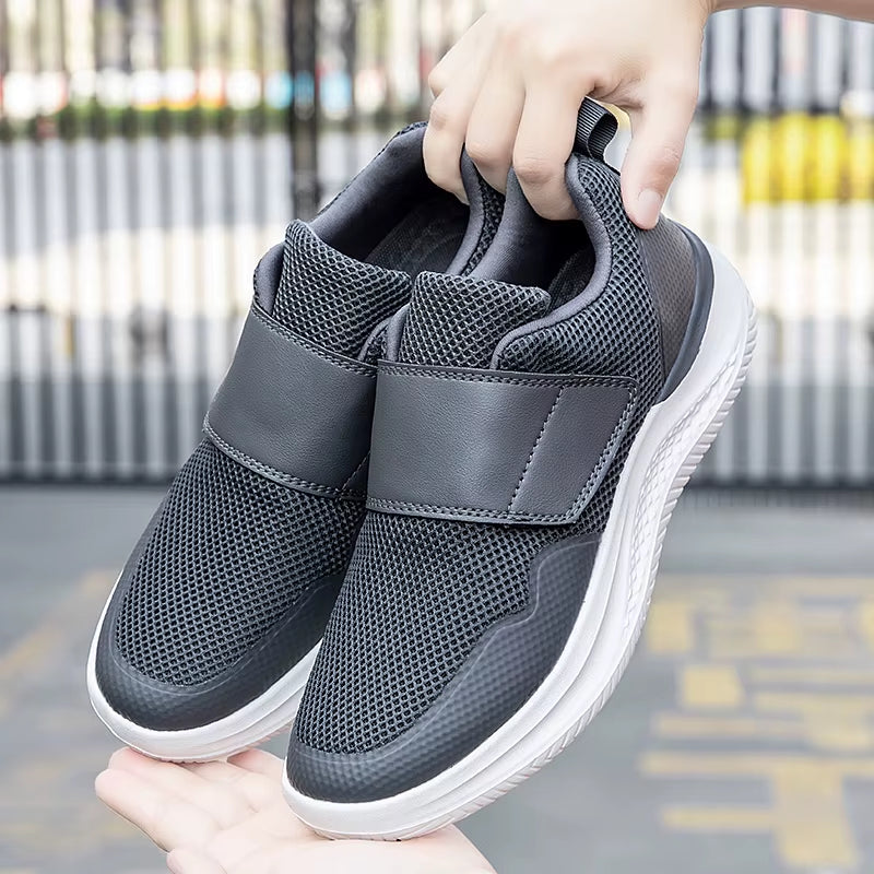 White ultralight slip-on sneaker breathable mesh upper leather overlay wide Velcro strap active style