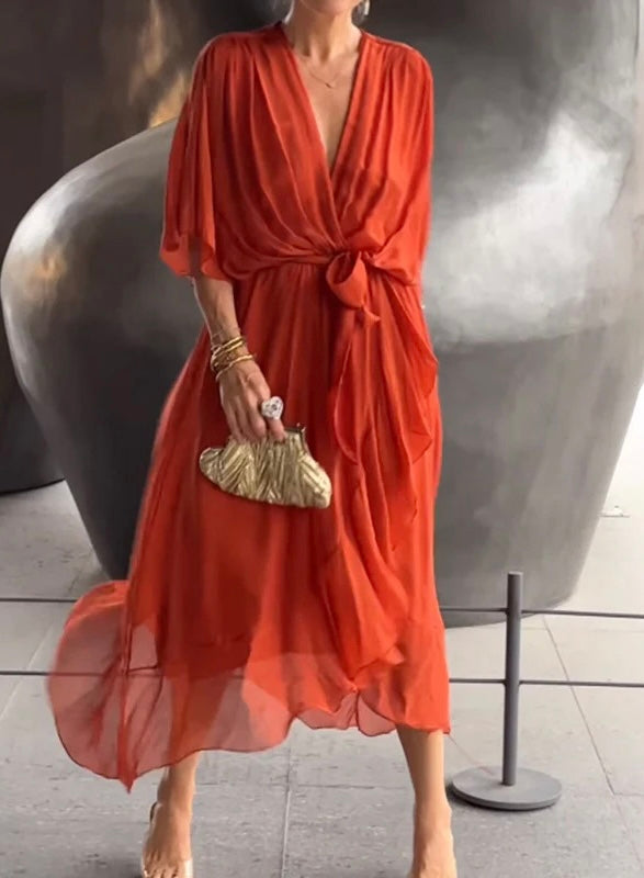 Women's Charlie elegant V-neck dress in timeless style, versatile for daywear and special occasions