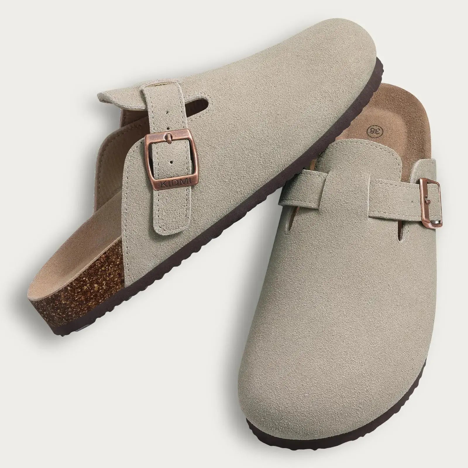 Women's fur-lined suede clogs with adjustable buckle, cozy plush interior for warm home comfort