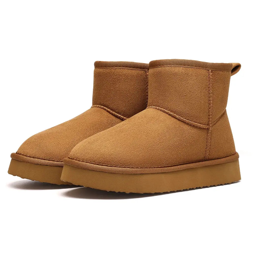Women's fuzzy short ankle boots plush fur-lined cotton blend cozy winter style